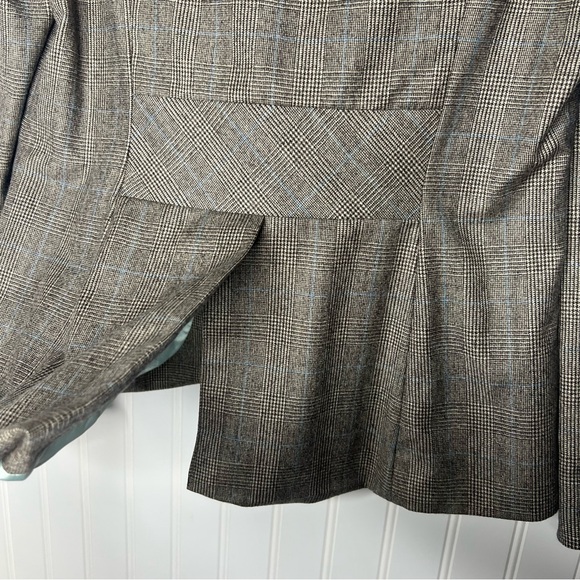 Banana Republic Wool Blazer Brown Houndstooth Bias Plaid Peplum Size 6 - Picture 5 of 16